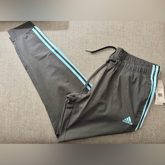 Adidas Pants - ADIDAS TRACK JOGGERS GREY WITH TURQUOISE TRIPLE STRIPE